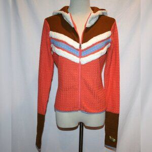 OBERMEYER Vintage Peach Cream Fleece Trim Wool Ski Sweater Hoodie Medium